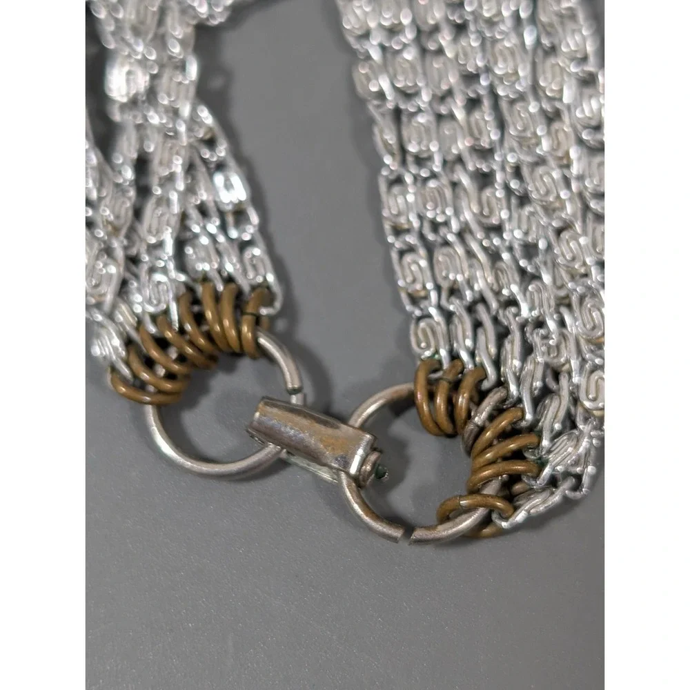 Vintage‎ Silver Tone 7 Chain Choker Necklace Byzantine Classic MCM 15.5 in